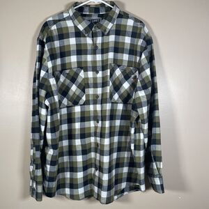 Men’s 40 Grit Duluth Trading Flannel Green Blak White Plaid Shirt Size 2XL